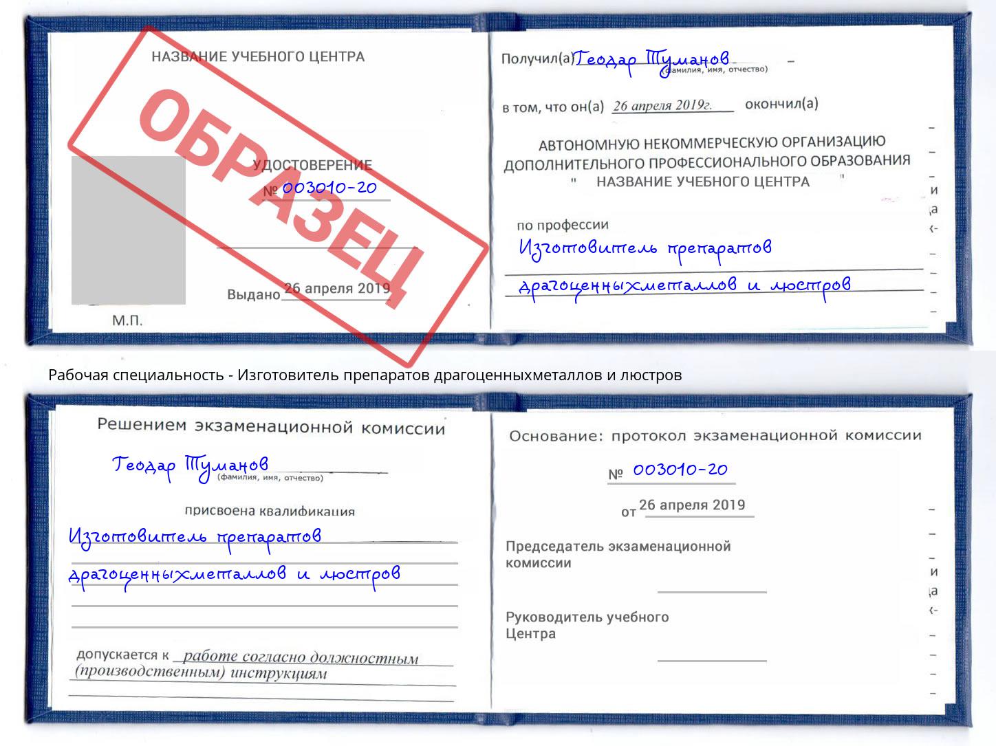 Изготовитель препаратов драгоценныхметаллов и люстров Кириши