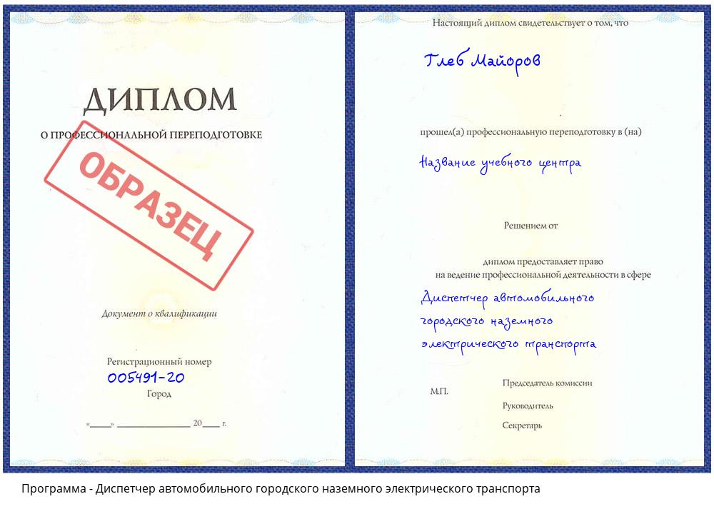 Диспетчер автомобильного городского наземного электрического транспорта Кириши