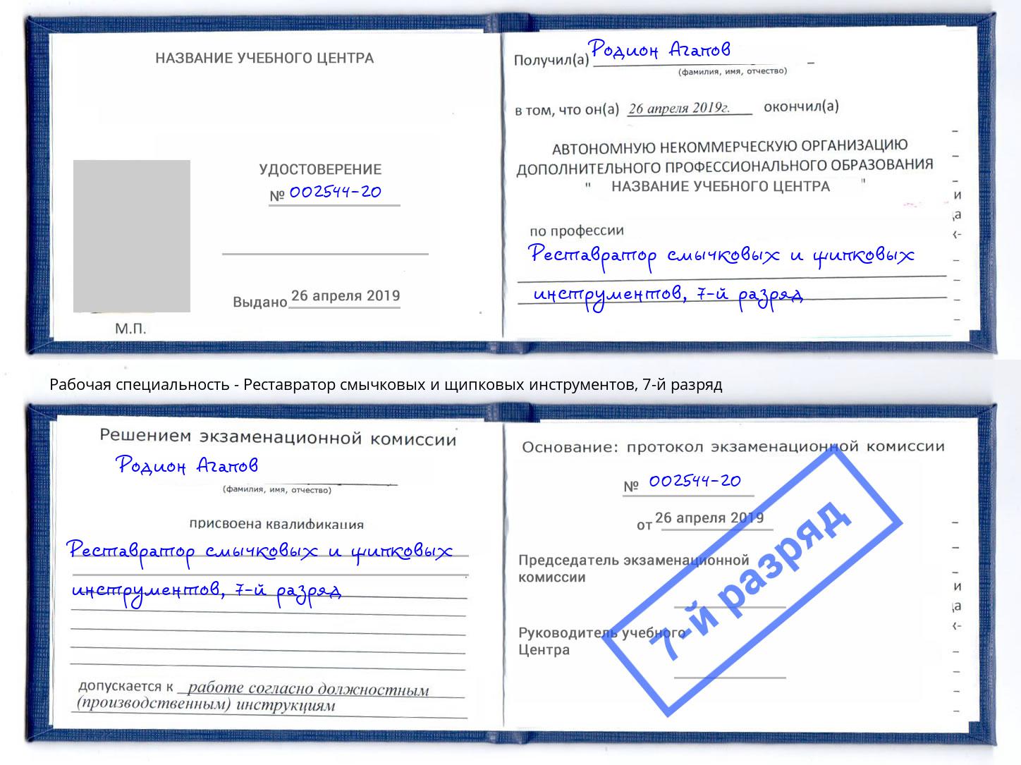 корочка 7-й разряд Реставратор смычковых и щипковых инструментов Кириши