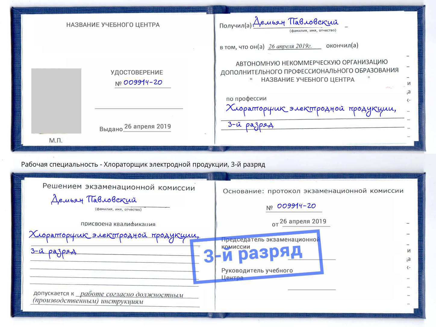 корочка 3-й разряд Хлораторщик электродной продукции Кириши