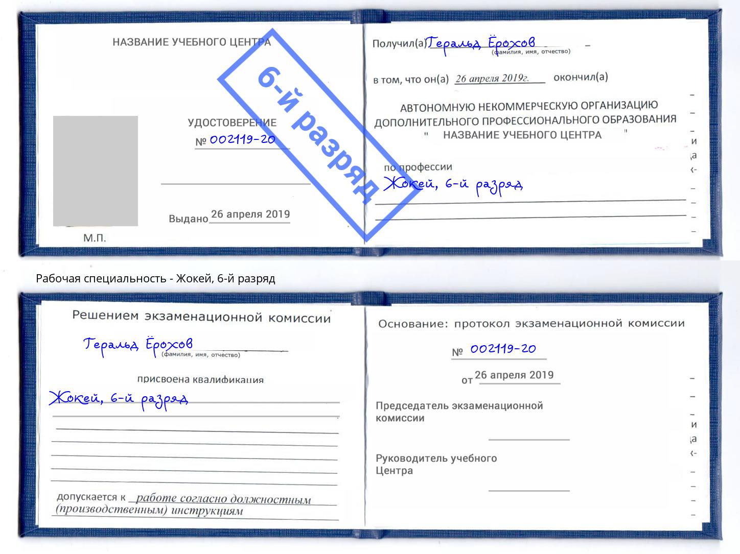 корочка 6-й разряд Жокей Кириши