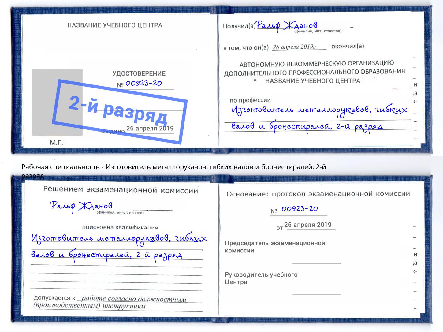 корочка 2-й разряд Изготовитель металлорукавов, гибких валов и бронеспиралей Кириши